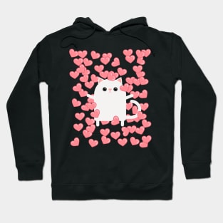 Cute Minimalist Cat Balloons Of Hearts Valentine's Day Hoodie